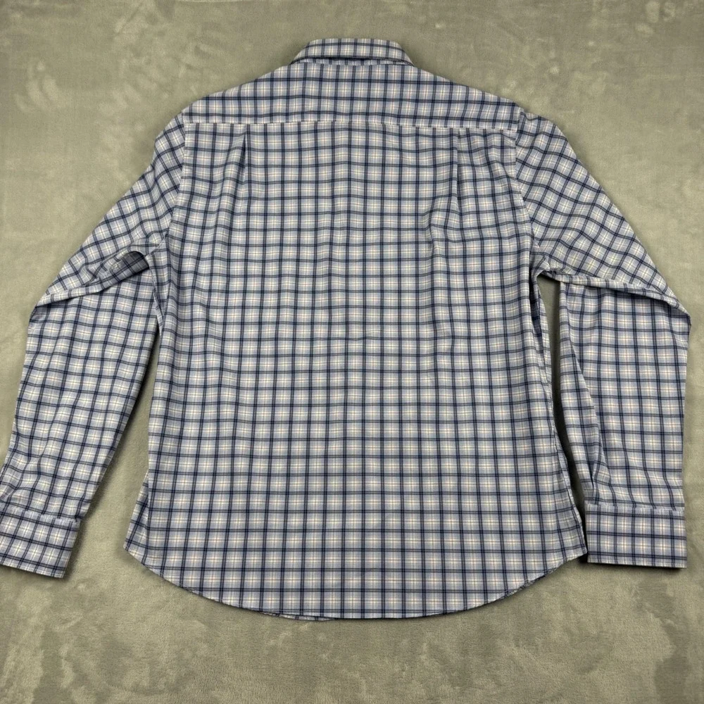 Rugby University Men's Blue White Plaid Stretch Long Sleeve Button Down Shirt XL